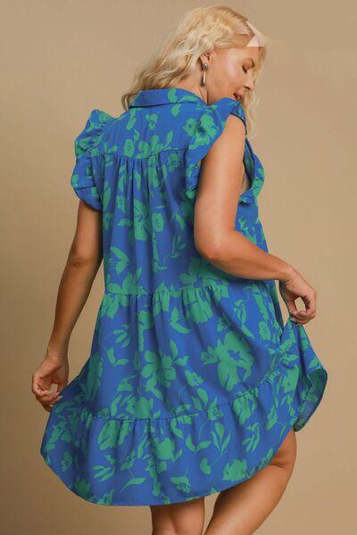 Umgee Full Size Floral Print Ruffle Cap Sleeve Tiered Dress Plus Size