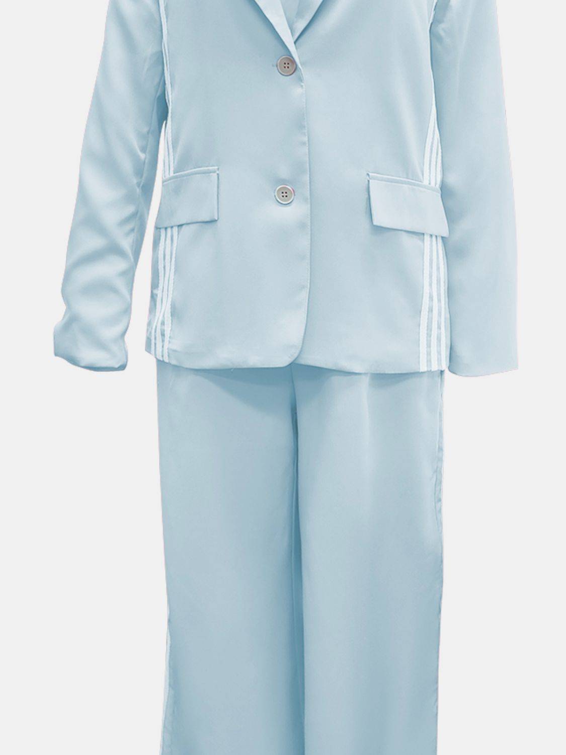 Side Striped Long Sleeve Blazer and Pants Set - Clothes For Her Online Store