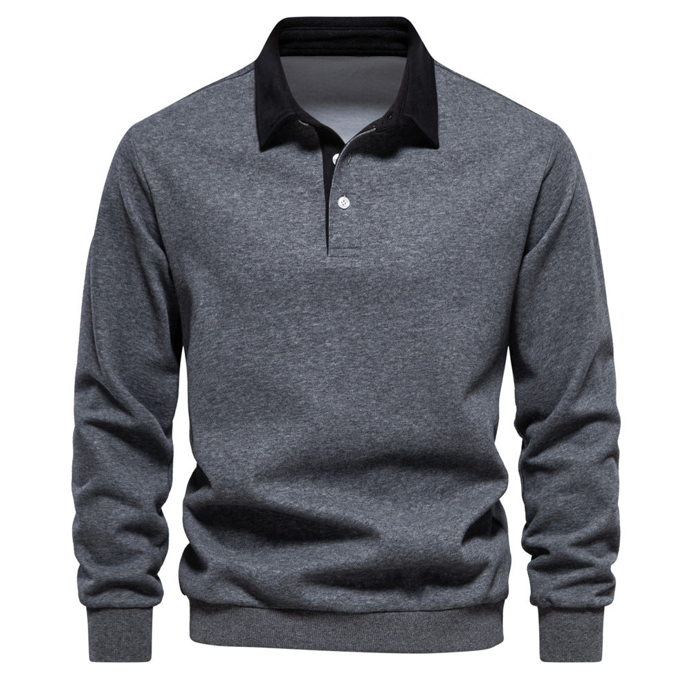 Men's Quarter Button Collared Neck Long Sleeve Polo