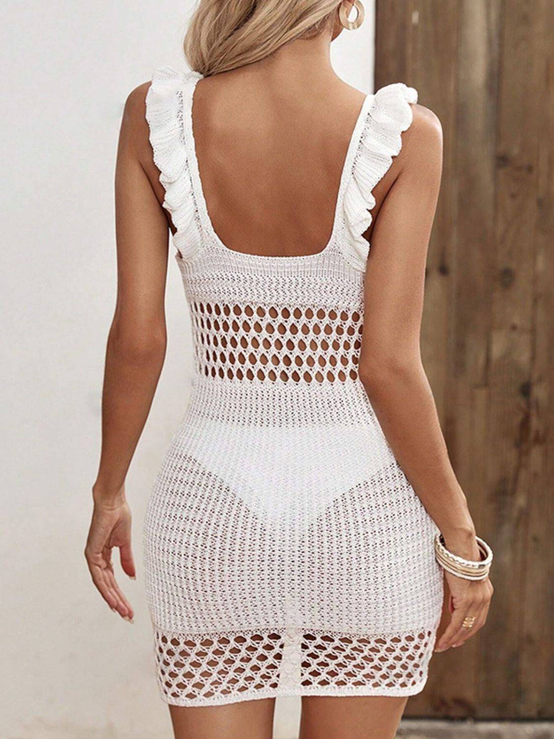 Ruffled Openwork Sleeveless Cover-Up Dress - Clothes For Her Online Store