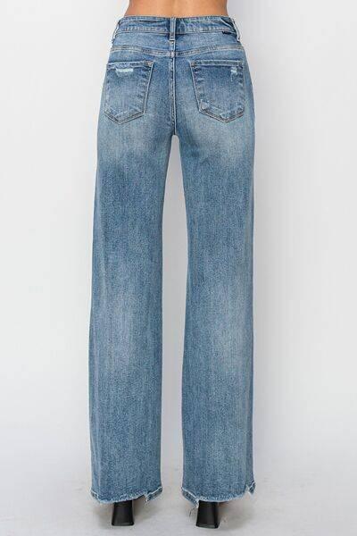 RISEN Full Size High Waist Distressed Wide Leg Jeans - Clothes For Her Online Store