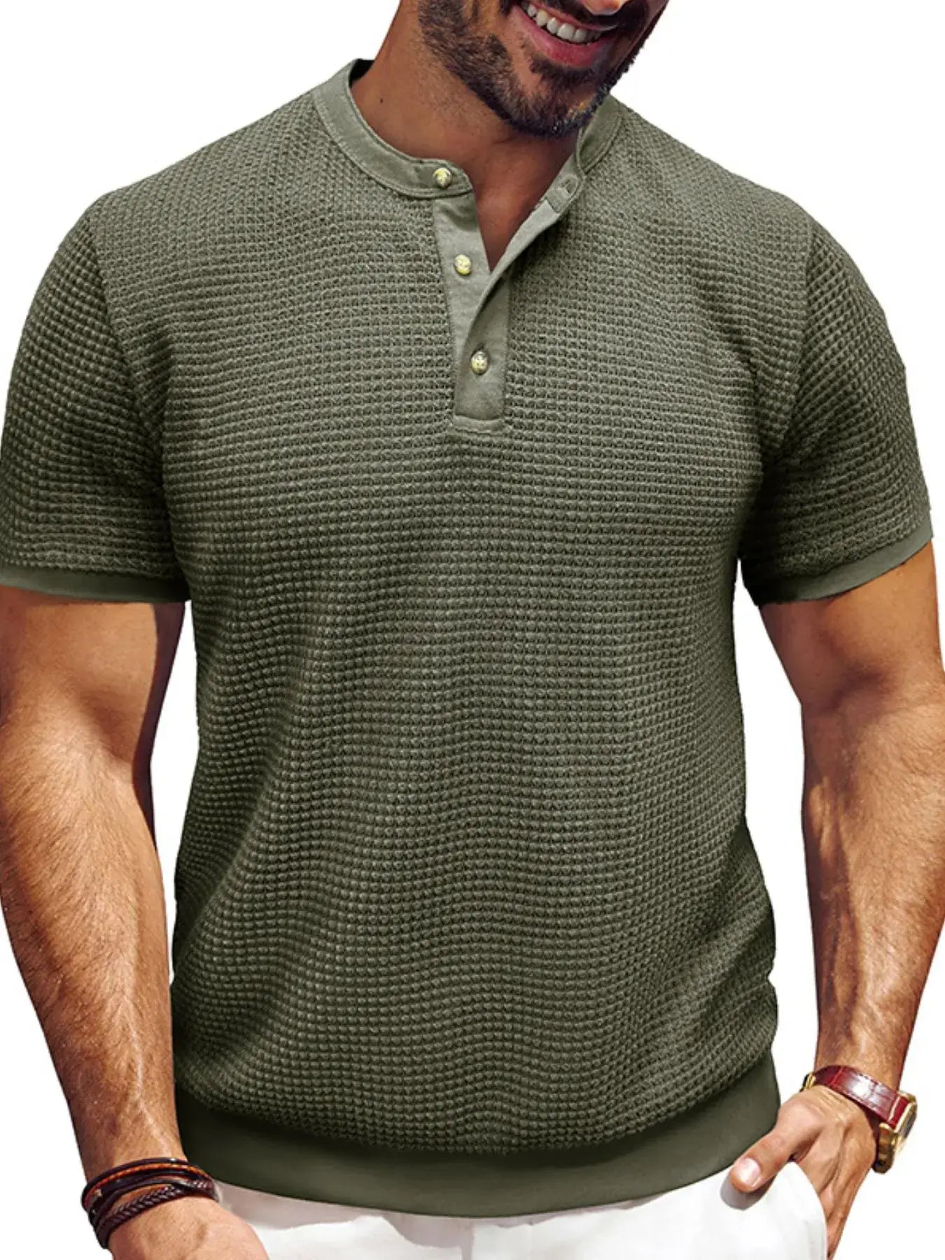 Men's Textured Henley Short Sleeve T-Shirt