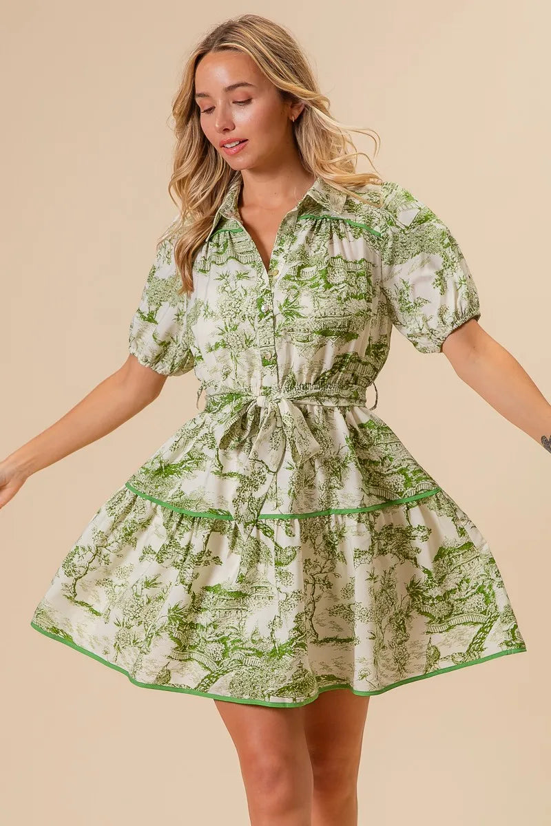 BiBi Woven Printed Tiered Dress
