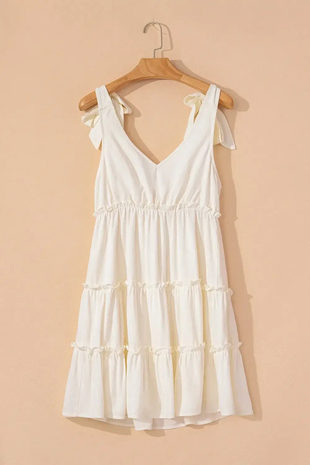 Solid Color Tied Straps Ruffle Tiered Mini Dress