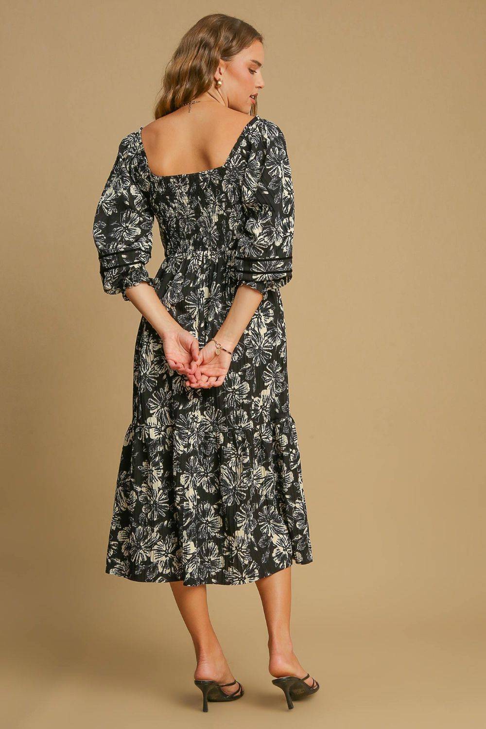 Umgee Ruffle Hem Flower Printed V-Neck Dress - Clothes For Her Online Store