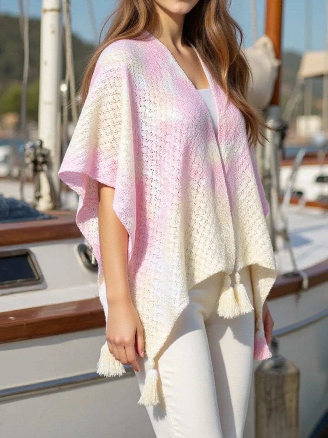 Openwork Tassel Gradient Knit Cover Up