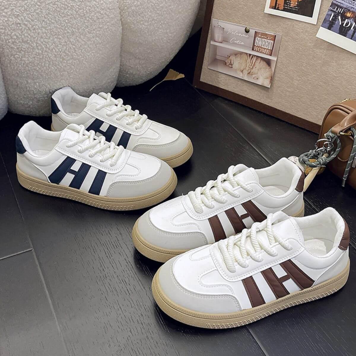 Contrast Round Toe Platform Sneakers