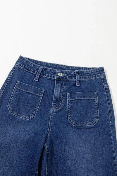 Front Pocket Patch High Waisted Wide Leg Jeans