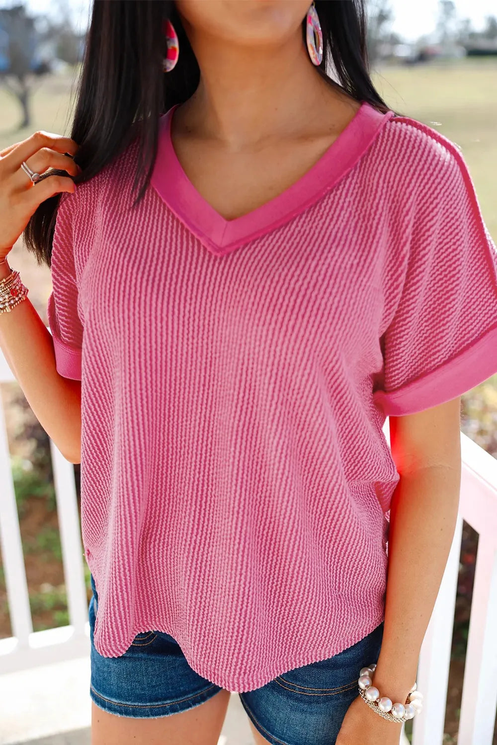 Solid V-Neck Short Sleeve T-Shirt