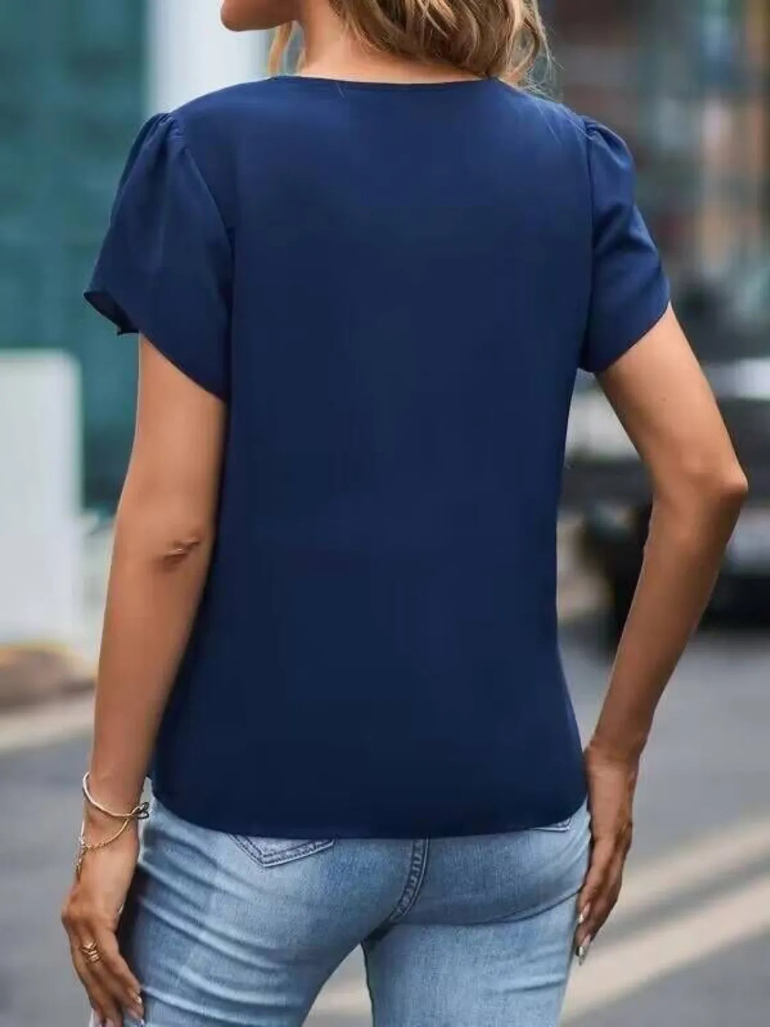 V-Neck Petal Sleeve Blouse