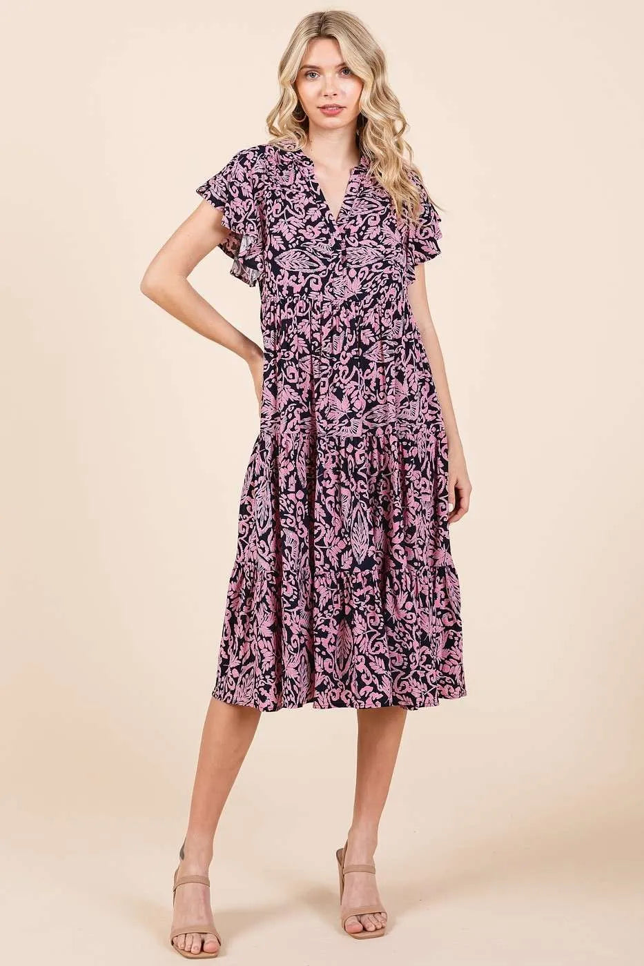 Mittoshop Abstract Print Ruffle Tier Midi Dress