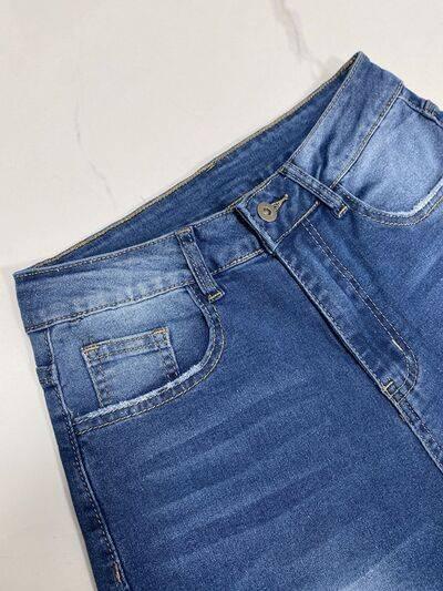 High Rise Rolled Straight Leg Jeans