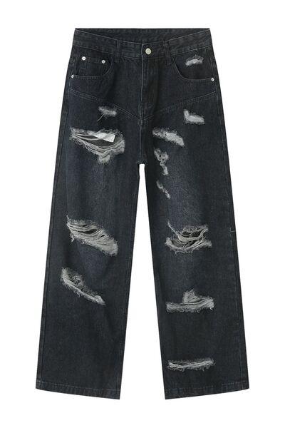 Distressed Wide Leg Pocketed Men's Jeans