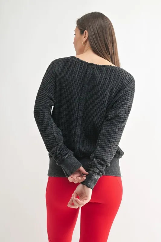 MONO B Chunky Waffle Boat Neck Sweater