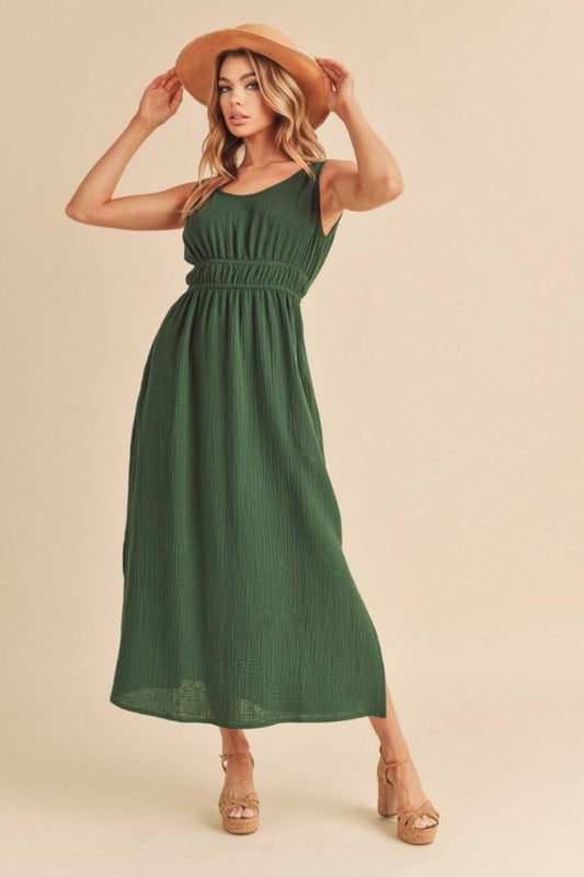 Aemi + Co Side Slit Round Neck Sleeveless Tank Dress - Clothes For Her Online Store
