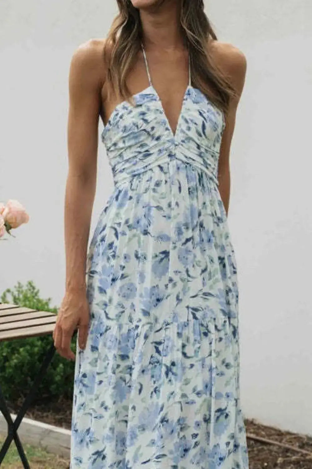 Floral Halter Neck Tiered Maxi Dress