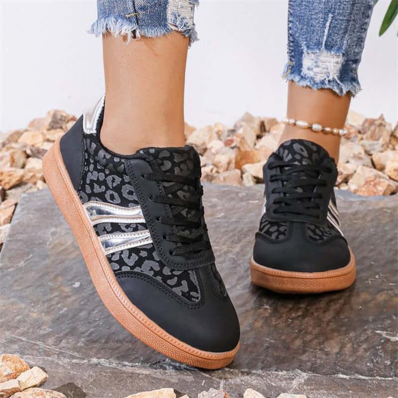 Leopard Round Toe Lace Up Athletic Sneakers