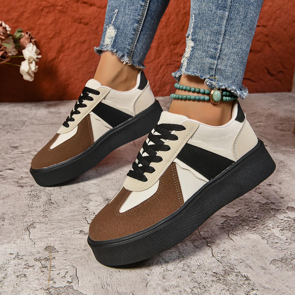 Lace Up Round Toe Contrast Sneakers