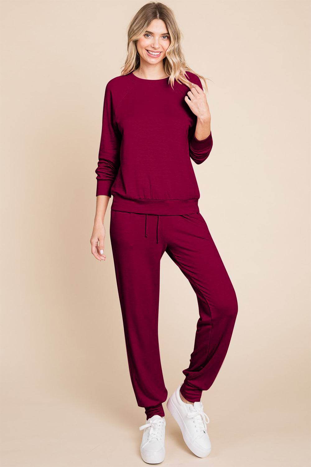 Super Lady Round Neck Raglan Sleeve Top and Pants Lounge Set - Clothes For Her Online Store
