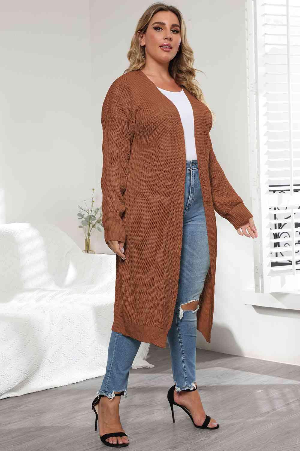 Plus Size Open Front Long Sleeve Cardigan - Clothes For Her Online Store