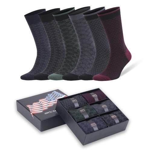 Men's Bamboo Dress Socks, 6 Pairs with Gift Box, Size 8-11.5,