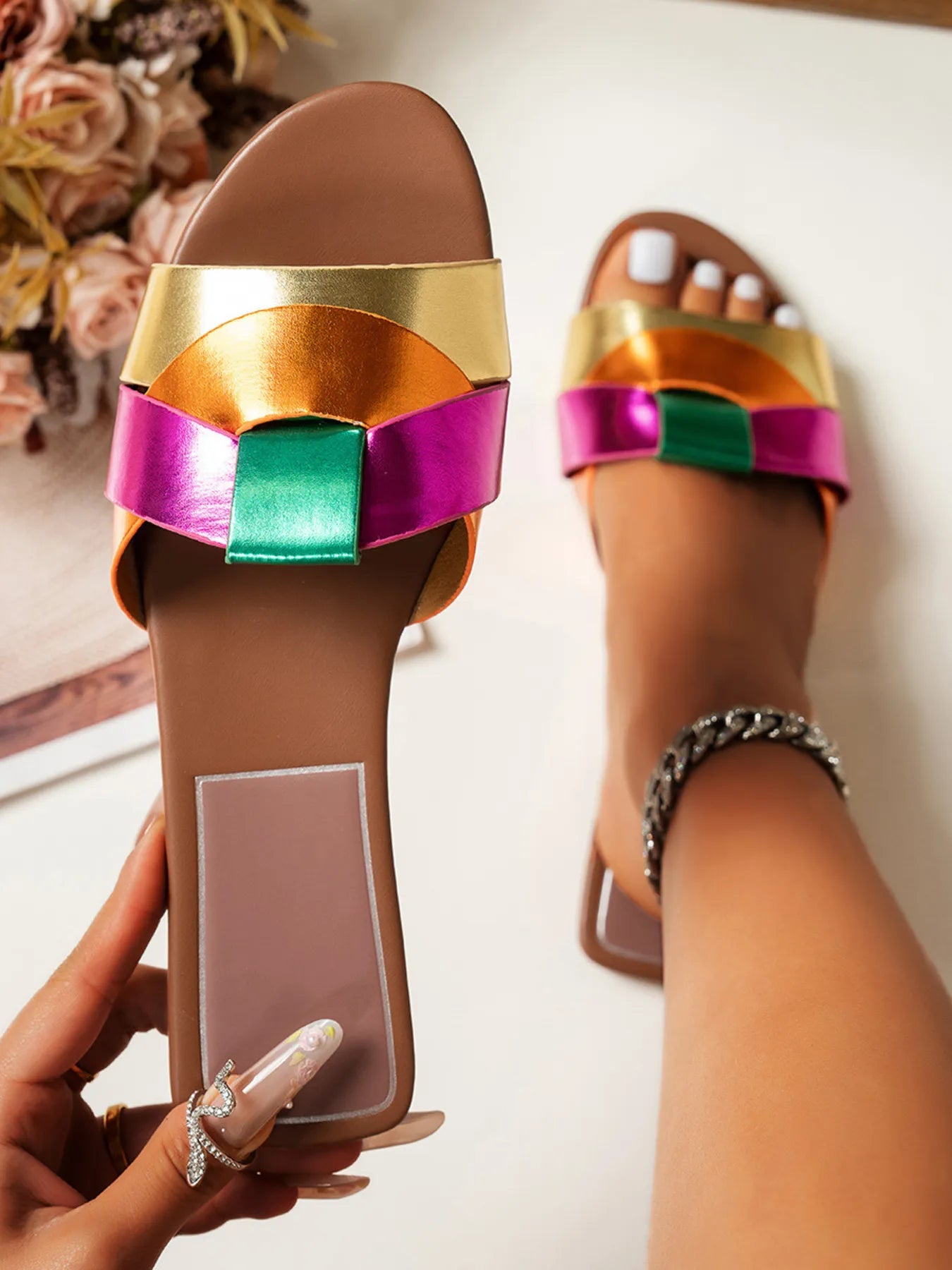 Open Toe Woven Leather Flats Sandals