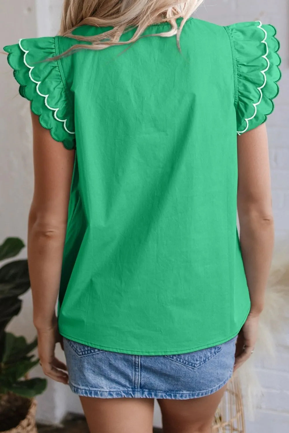 V-Neck Ruffled Cap Sleeve Blouse