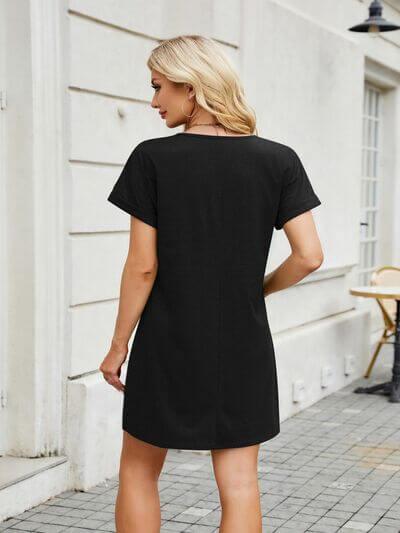 V-Neck Short Sleeve Mini Tee Dress