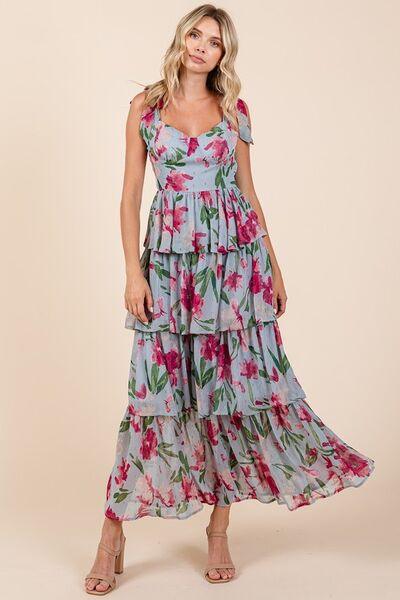 Mittoshop Layered Floral Sweetheart Neck Maxi Dress - Clothes For Her Online Store