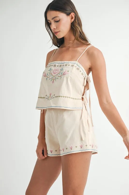 MABLE Embroidered Crop Top and Shorts Set - Clothes For Her Online Store