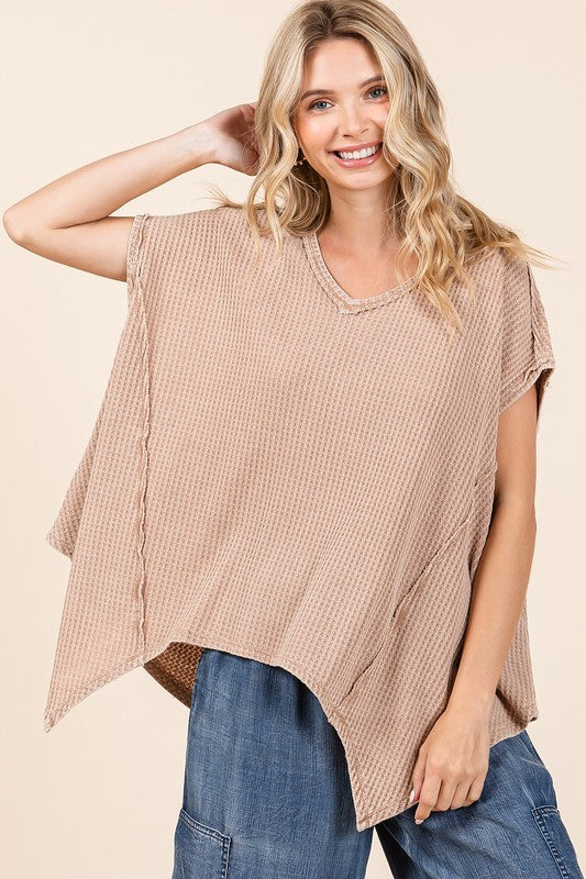 Mittoshop Mineral Wash Waffle Knit Pointed Hem Oversized Top - Clothes For Her Online Store