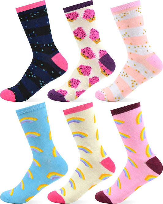 Girl Novelty Crew Socks - Size 4-6 - Assorted Colors