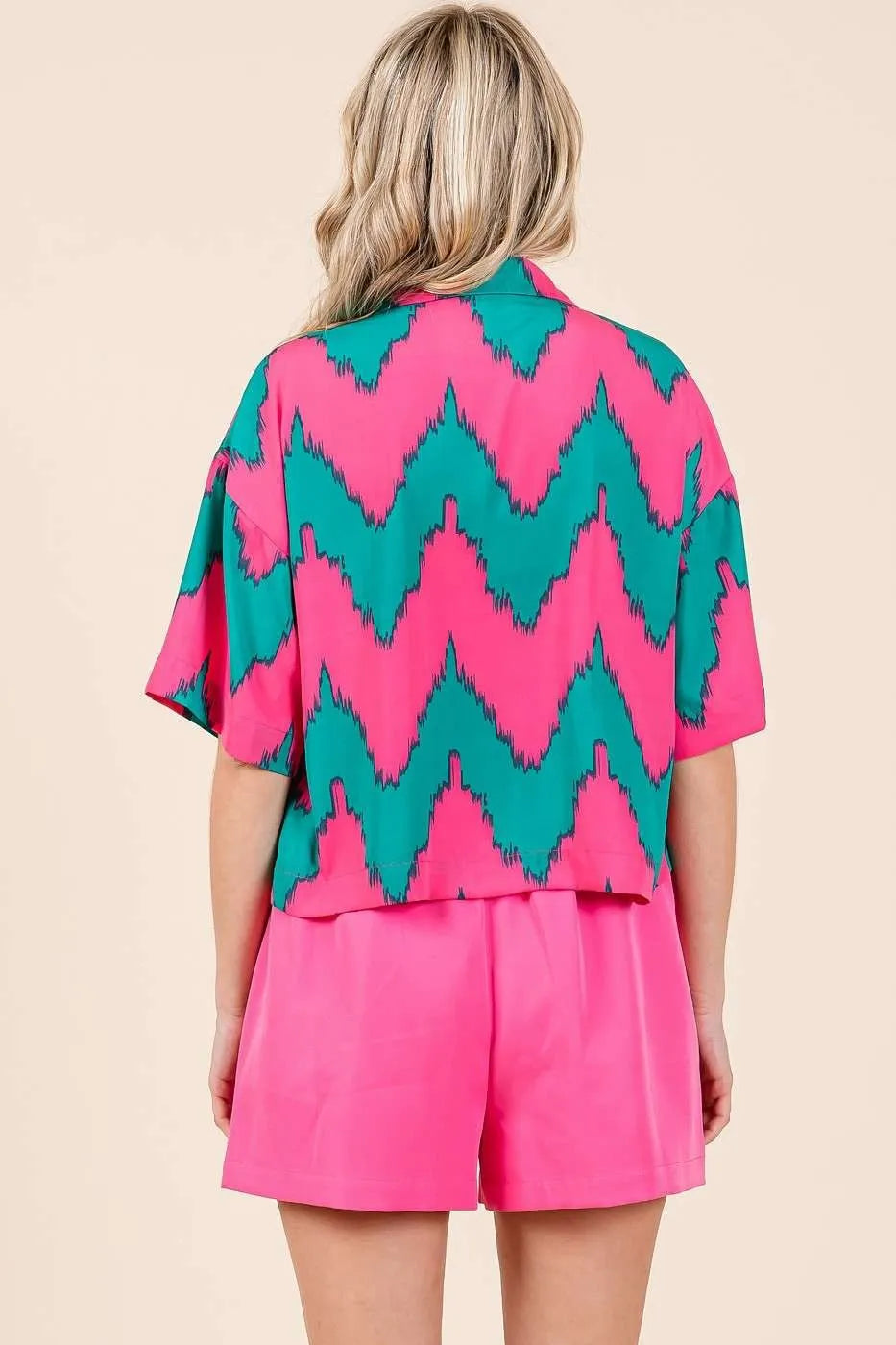 Mittoshop Chevron Print Short Sleeve Crop Shirt