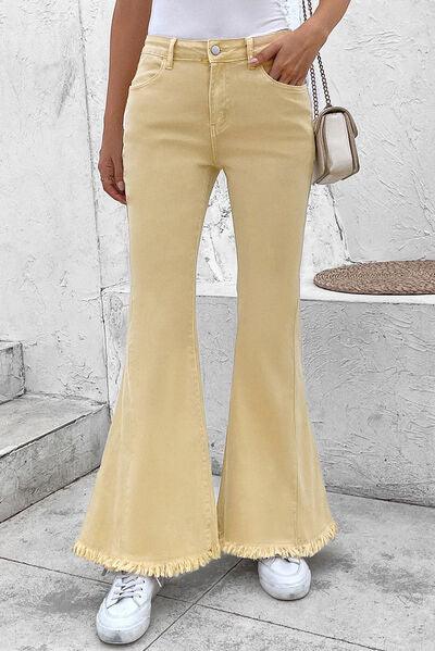 Raw Edge Mid Waist Flared Jeans - Clothes For Her Online Store