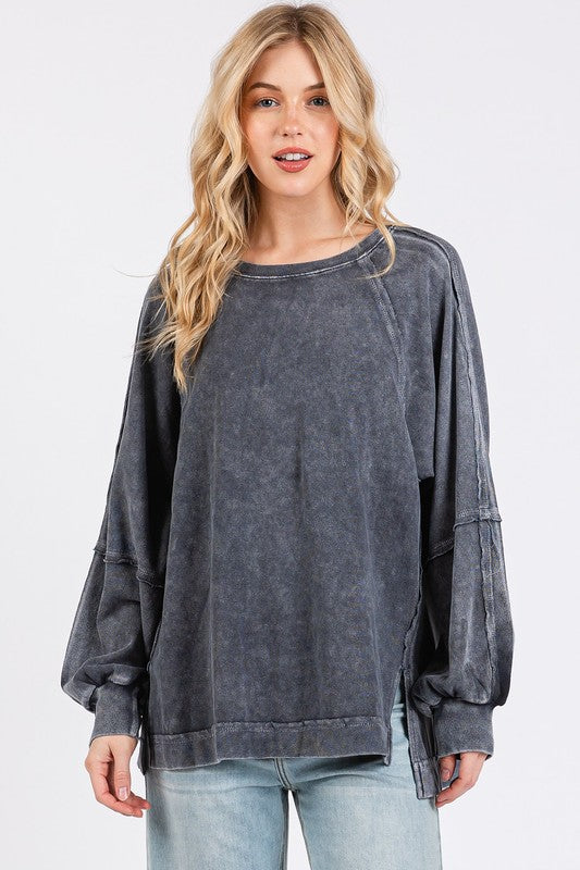 Mittoshop Mineral Wash Raglan Long Sleeve Oversized Top - Clothes For Her Online Store