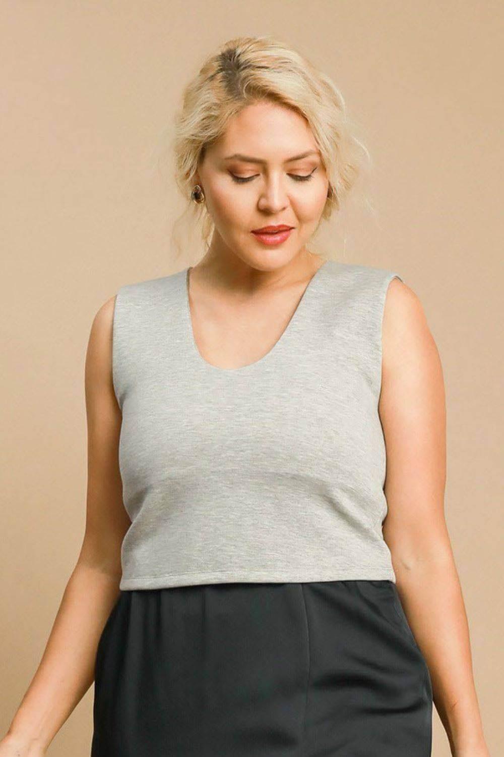 Umgee Full Size Scoop Neck Cropped Tank Plus Size