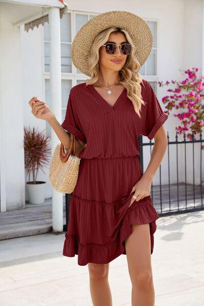 Frill Tiered Short Sleeve Mini Dress