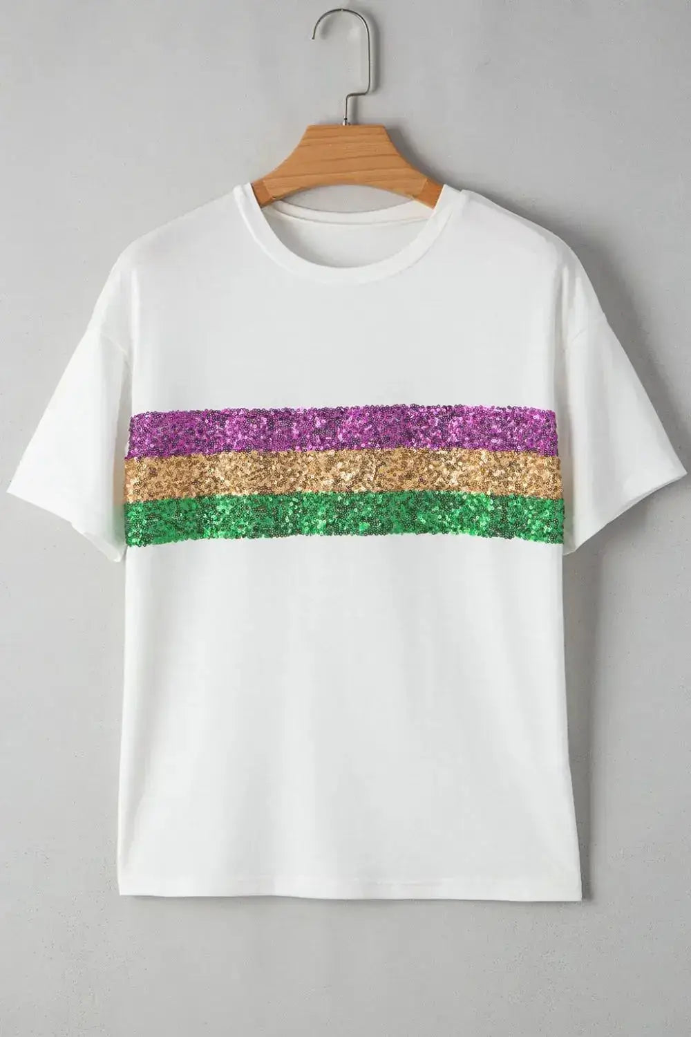 Sequin Stripes Crew Neck T Shirt - Clothes For Her Online Store