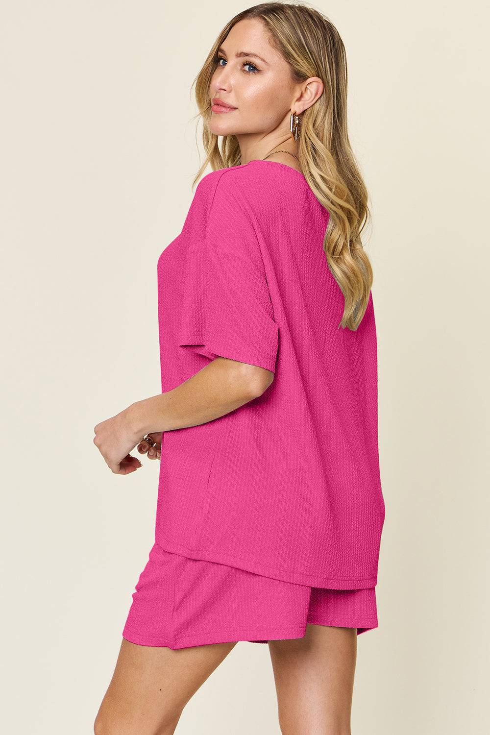 Double Take Basic style Round Neck Solid Set - Clothes For Her Online Store