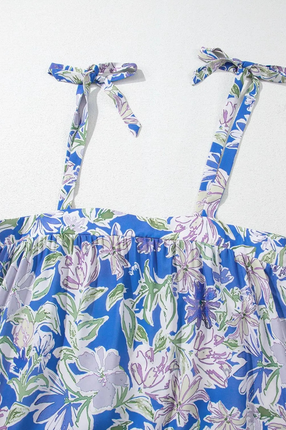 Floral Print Self-tie Straps Flowy Ruffle Dress