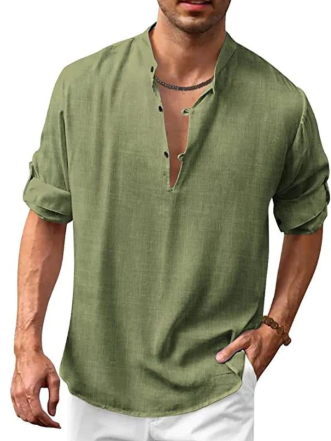 Men's Full Size Half Button Long Sleeve Shirt Plus Size - Clothes For Her Online Store