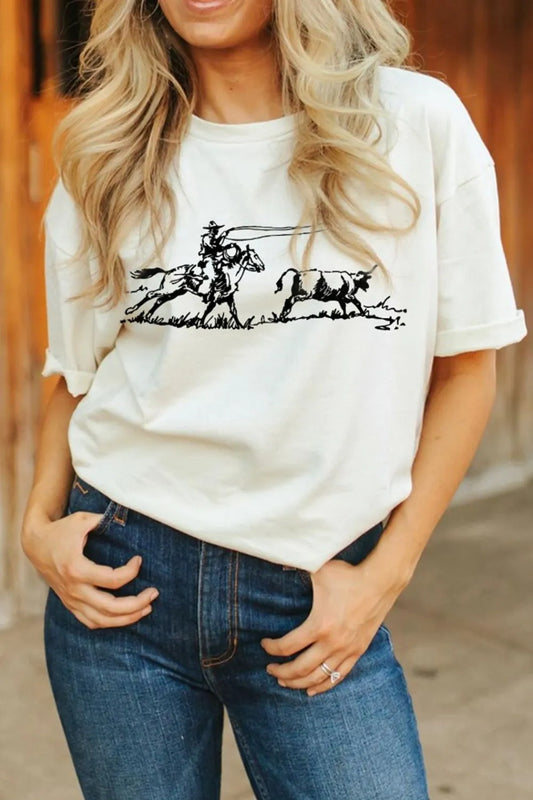 Western Rodeo Graphic Round Neck T Shirt