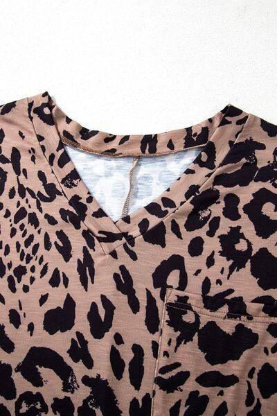 Leopard V-Neck Half Sleeve T-Shirt