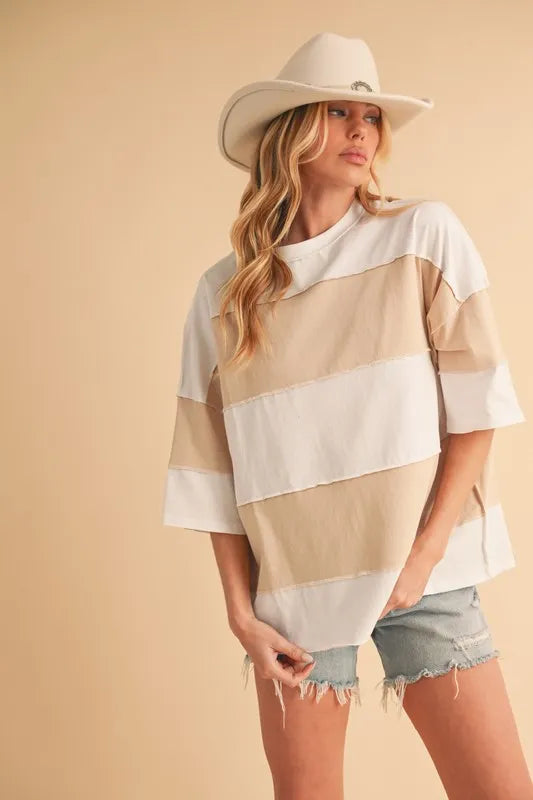 Aemi+Co Color Block Round Neck Short Sleeve T-Shirt