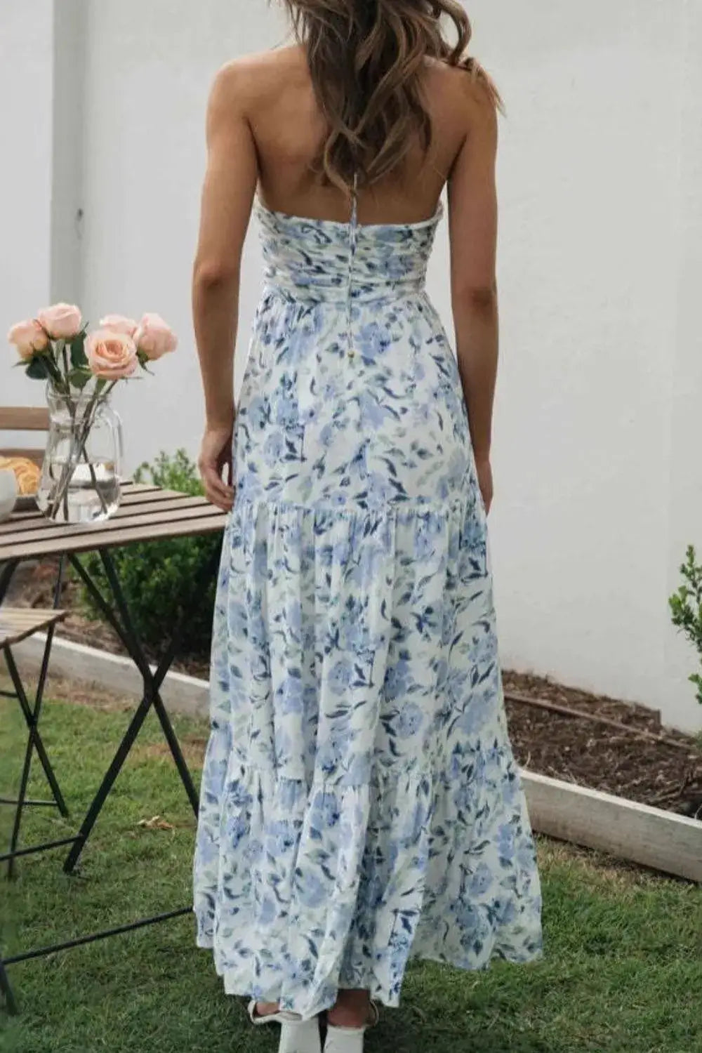 Floral Halter Neck Tiered Maxi Dress