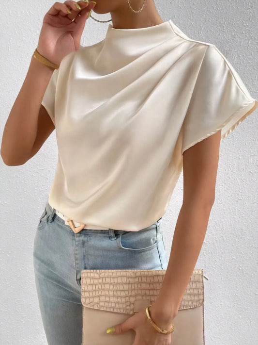 Mock Neck Short Sleeve Blouse