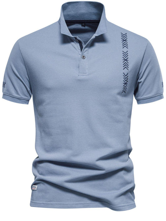 Men's Collared Neck Geometric Embroidered Polo - Clothes For Her Online Store