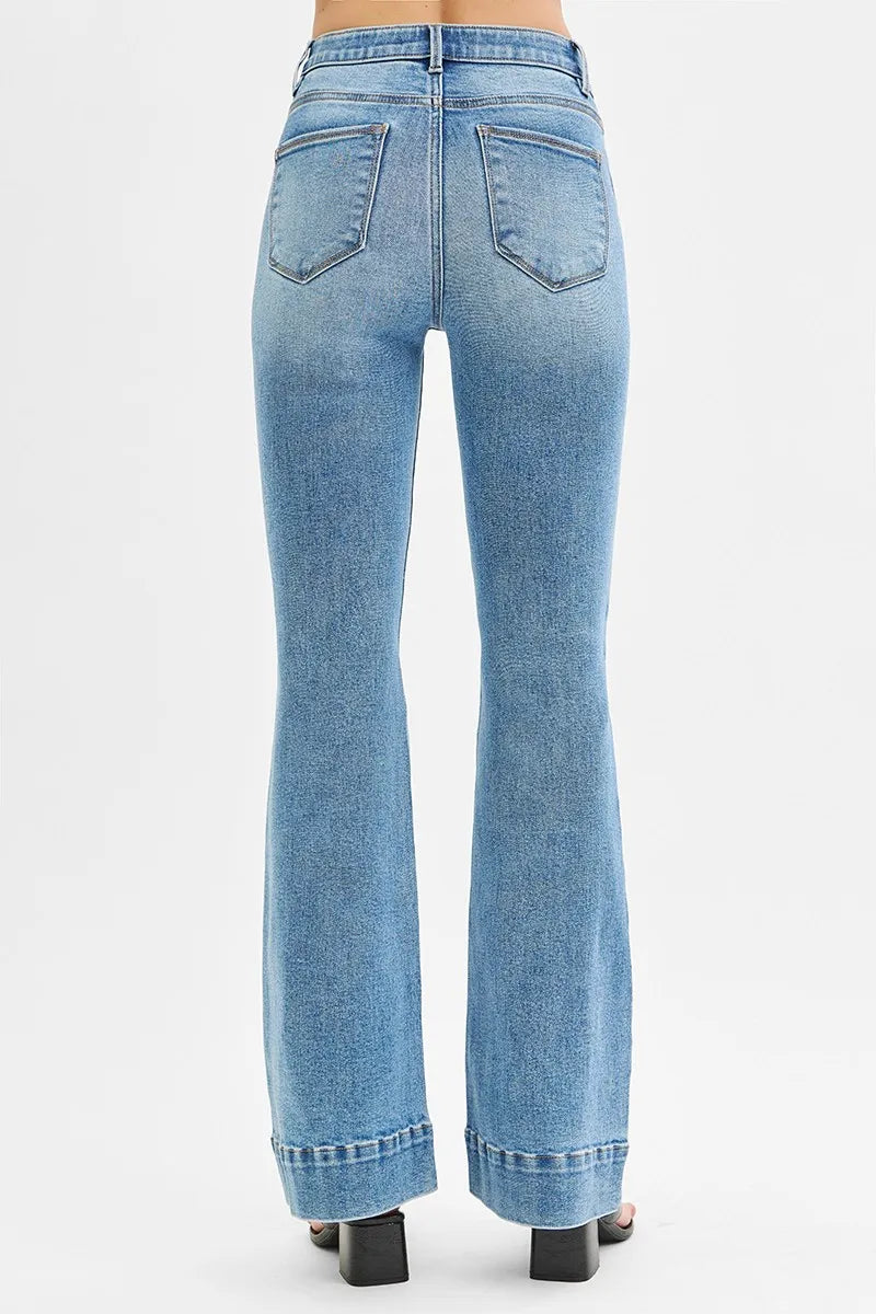 RISEN Full Size Tummy Control Elastic Band High Rise Flare Jeans Plus Size