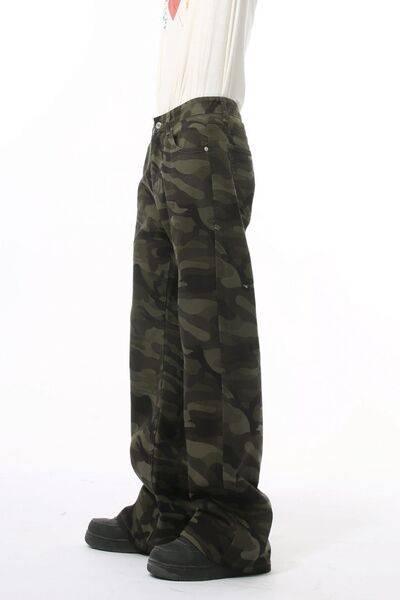 Camouflage Bootcut Jeans with Pockets - Clothes For Her Online Store