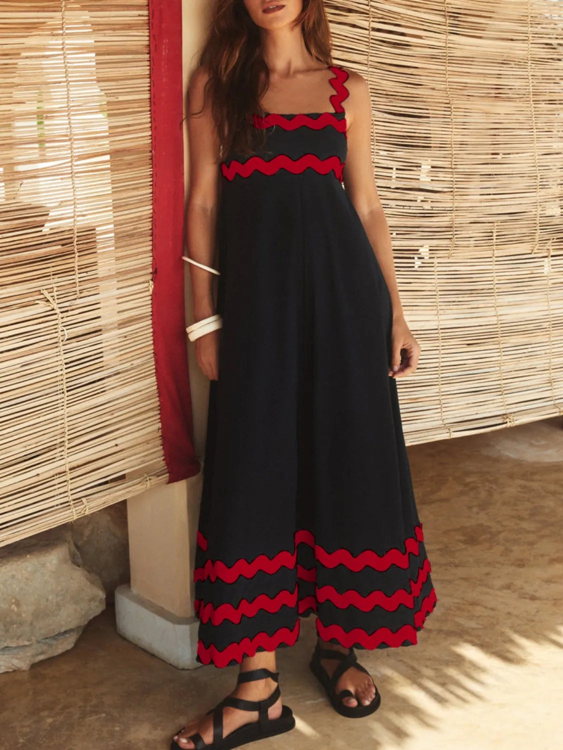 Contrast Trim Square Neck Maxi Cami Dress - Clothes For Her Online Store